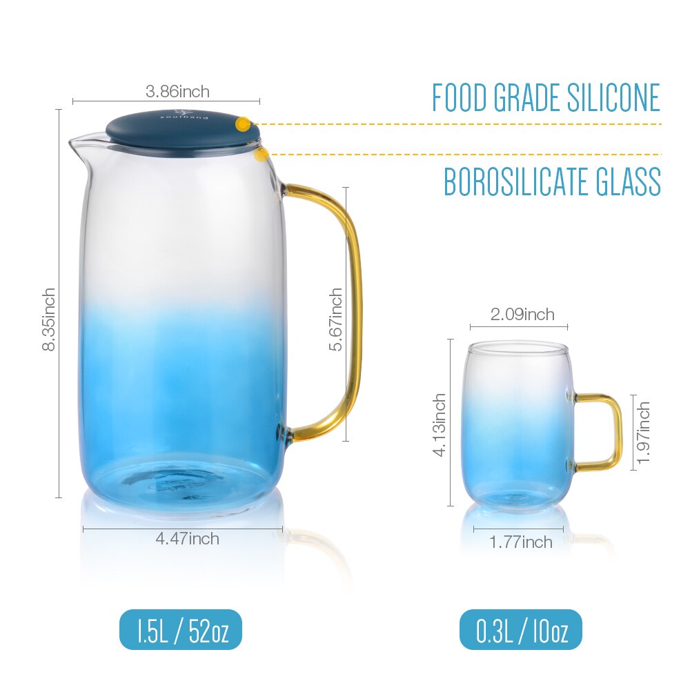 1.5L Grote Water Jug Fles Glas Water Pitcher Met 2 Kopjes Ketel Thee Pot Met Handvat Koude Drinkware Glas theepot