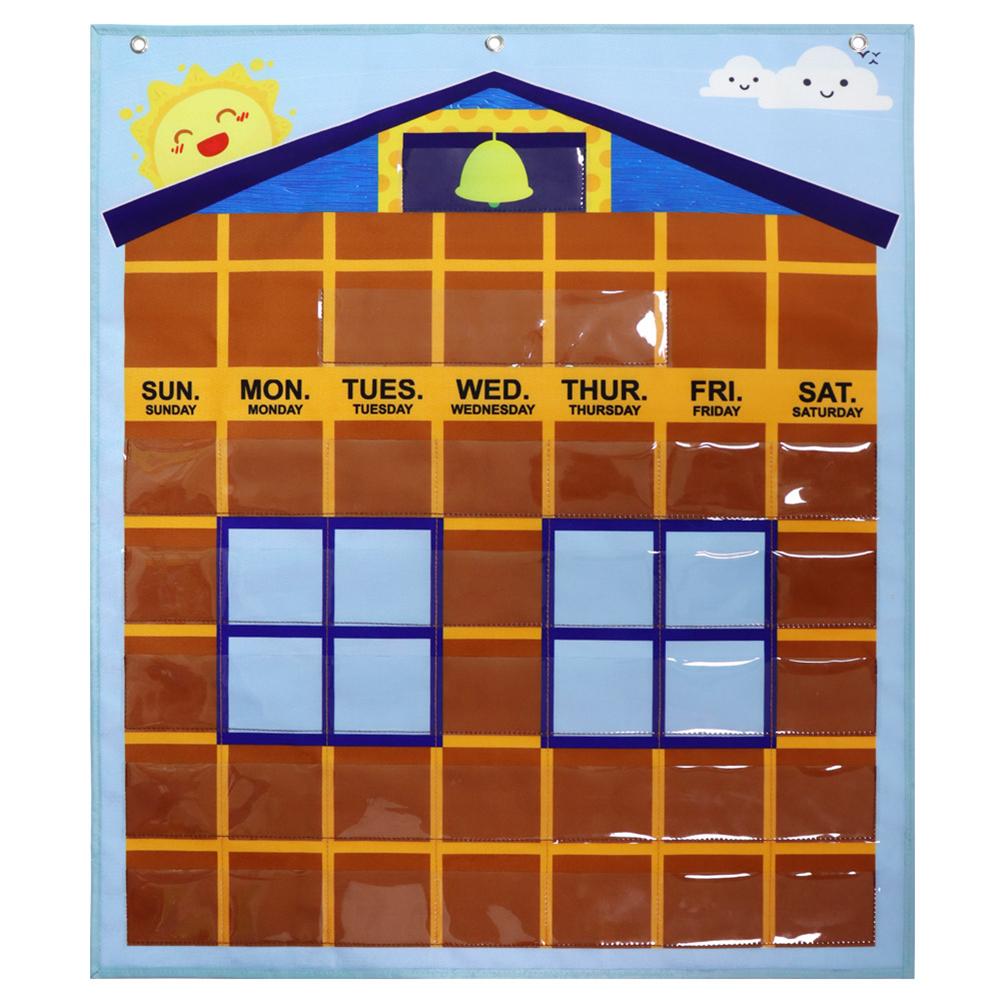 Monthly Calendar Pocket Chart with 37 Clear Pockets Teaching Calendar English Calendar Hanging Bag for Home Classroom