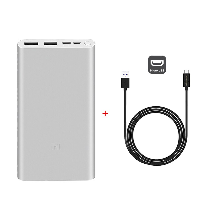 Xiaomi banco de potência 3 10000mah plm13zm dupla usb 18w carregamento rápido mi powerbank 10000 carregador portátil bateria externa poverbank: S Add Micro USB