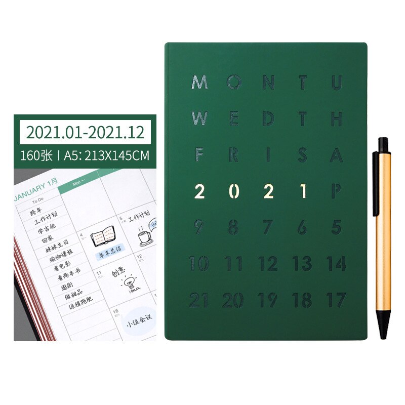 Agenda Planner Organizer A5 Notebook and Journal Business Diary Notepad Weekly Monthly Note Book with Pen Daily Handbook: Green