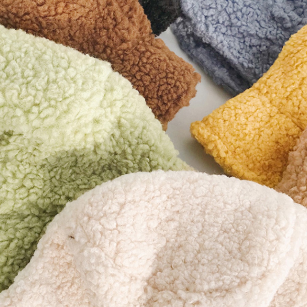 Winter Women Solid Color Faux Lambswool Soft Warm lamb fur Fishing Cap Sun Bucket Hat Japanese warm basin hat Accessory