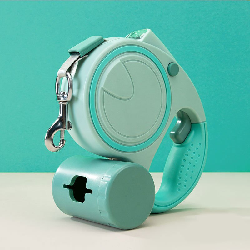 Laisse en nylon pour animaux de compagnie, 3M/5M, avec lumière Led, extension automatique de peau de chien, Durable, sac à merde multifonctionnel gratuit: green / 3m