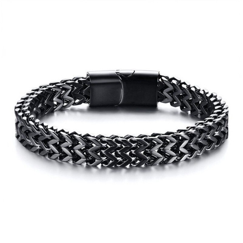 Pulseira cubana de fileira dupla de aço inoxidável com fecho magnético de metal para homens moda casual esportes motociclista joias presente: 19cm / BANHADO EM PRATA