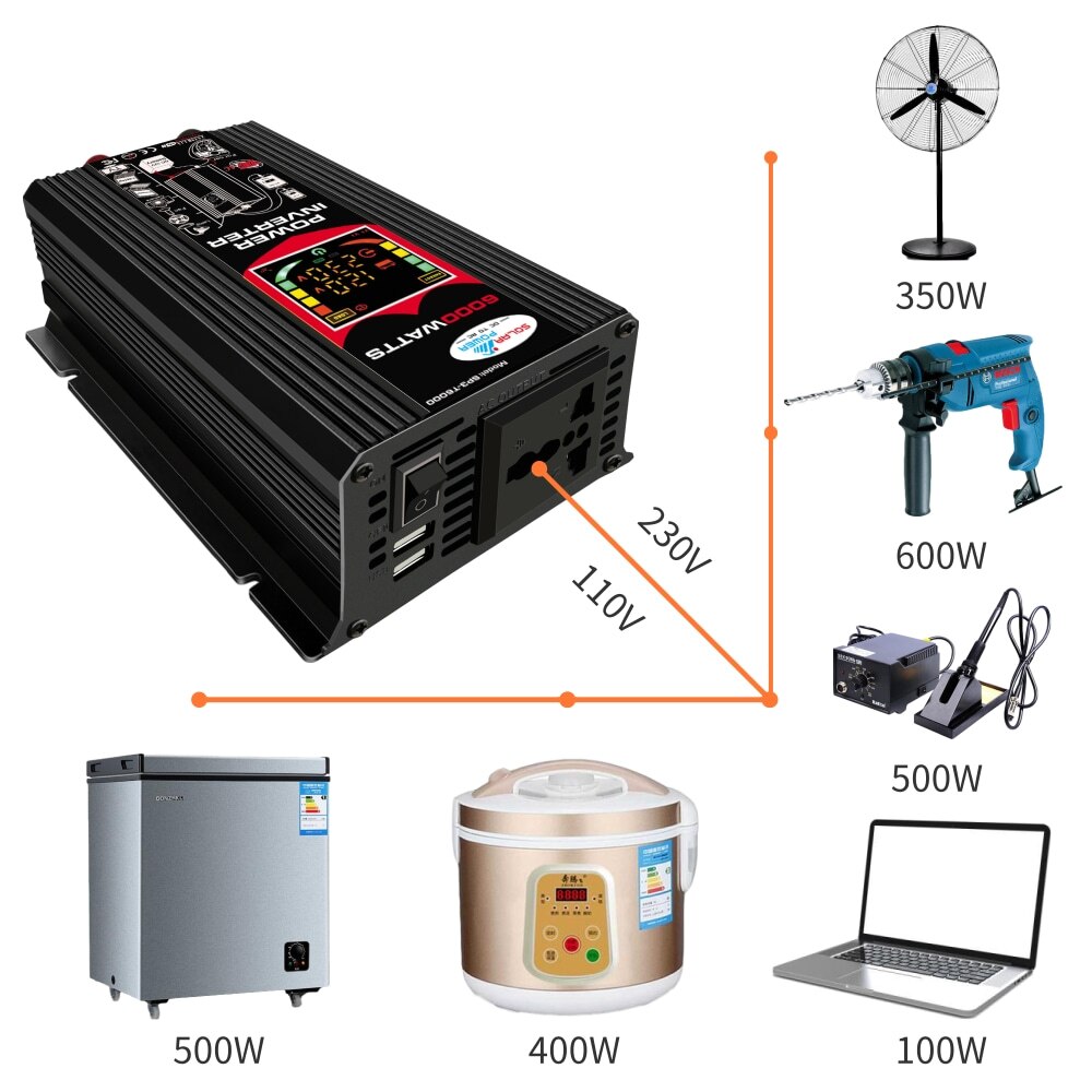 EFoison 6000 Watts Converter DC12V to AC110V/230V Car Power Inverter for Home Eletronics Outside Power Use