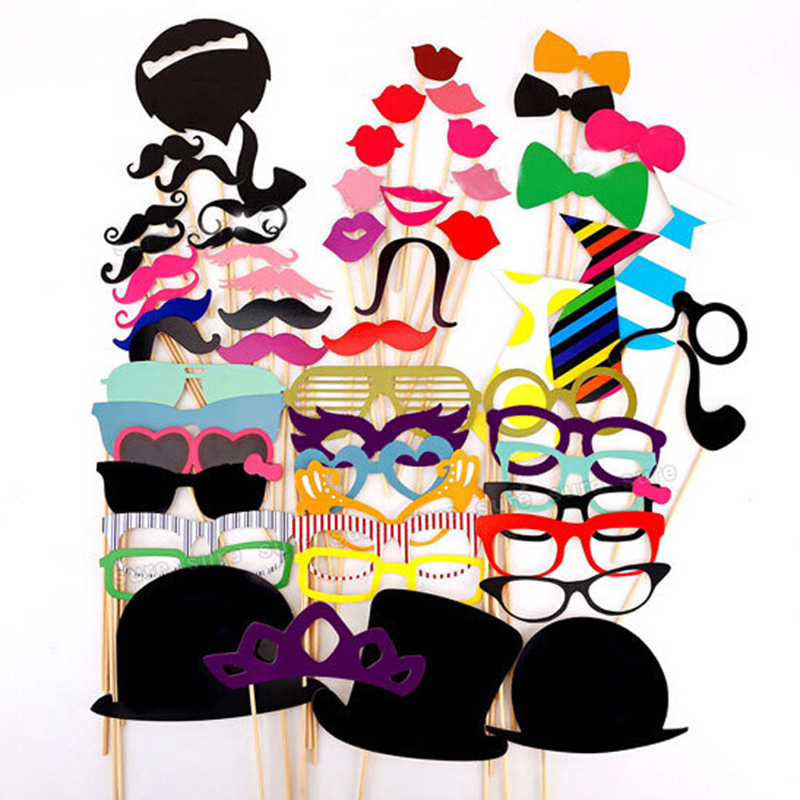 58 unidades/juego de accesorios de cabina de fotos, Temática divertido, decoración de boda, novia, accesorios de cabina de fotos, accesorios de cumpleaños para niños y adultos: A