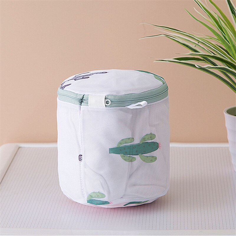 Mesh Laundry Bag Cactus Printing Zippered Polyester Washing Net Bag For Underwear Sock Washing Machine Pouches Clothes Bra Bags