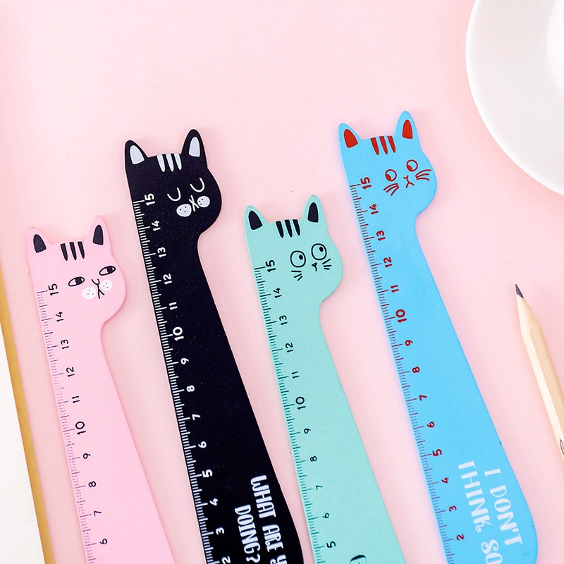 1 stk lytwtw& #39 ;s kat slik farve kawaii papirvarer tegneserie tegning koreansk kontor skole killing lige træ lineal