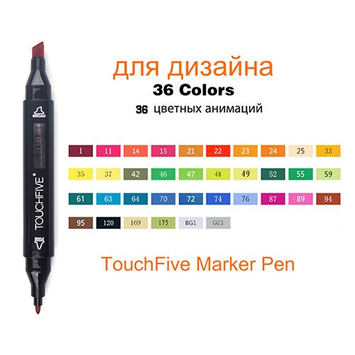 TOUCHFIVE Marker Stift 36 60 80 168 Farben Kunst Skizze Zwilling Marker Stifte Breite Feine Punkt Grafik Manga Anime Marker: 36 Farben Schwarz