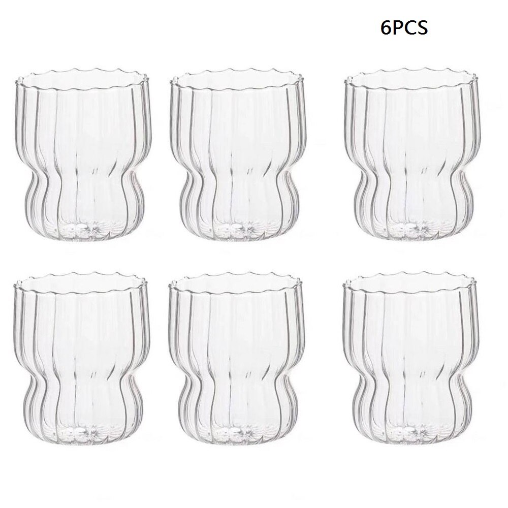6/4/2/1Pcs Verticale Streep Koffie Mok Hittebestendig Glas Water Cups Transparante Thee mok Cup Voor Drinken Melk Beertea Sap: 6PCS