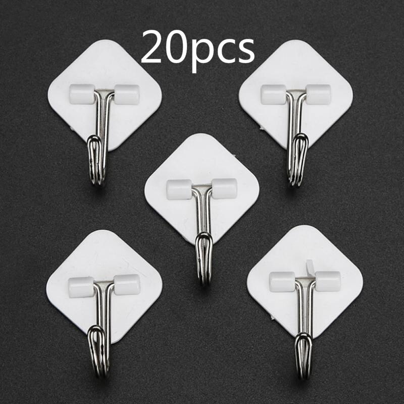 20pc Self Adhesive Wall Hooks Family Robe Hanging Hook Hat Bag Robe Hats Bag Key Wall Hanger Seamless Multi-Purpose Hook: 20pcs square