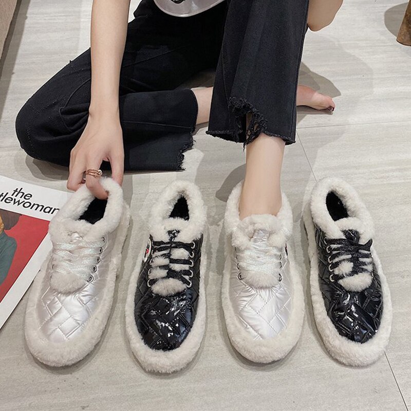 Vinterskor kvinnor matchande rund tå casual kvinnliga sneakers loafers päls dam höst modis moccasin cross