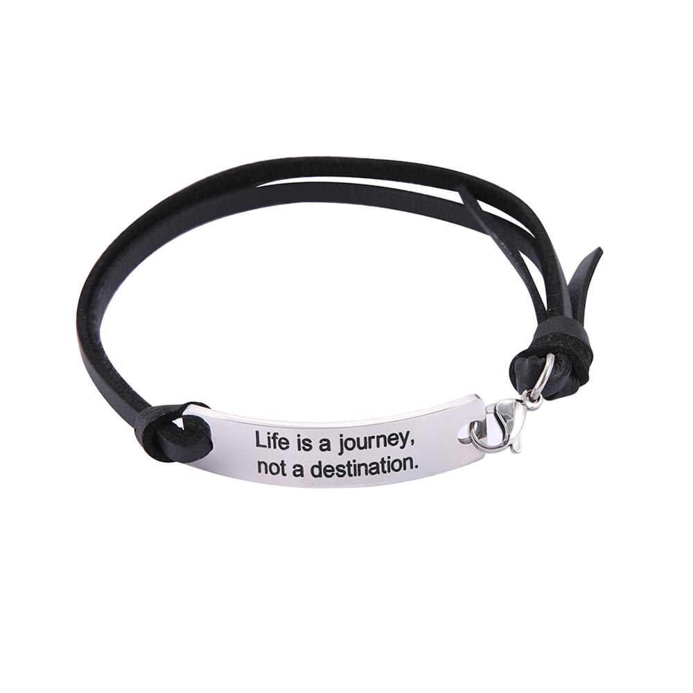 Skyrim-pulsera clásica de cuero Mantra para hombre, brazalete de acero inoxidable con palabras, , te quiero a la luna y la espalda: Life is a journey / Dark brown