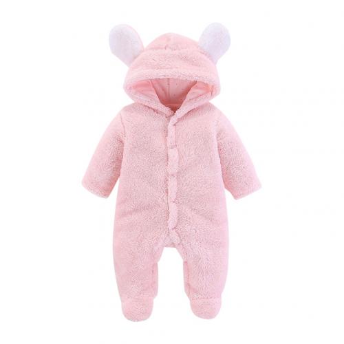 Baby girl clothes cartoon bear jumpsuit newborn baby boy clothes thickened baby jumpsuit cute baby newborn winter clothing: Roze / 12m