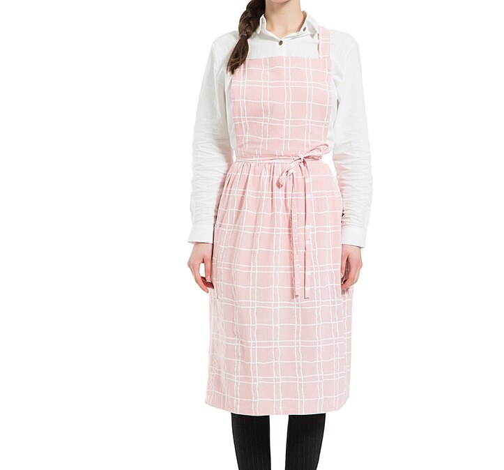 Pleated skirt cotton linen apron Women Cooking Kitchen Apron Work Uniform and flower shop apron for woman long dress smocks: 3