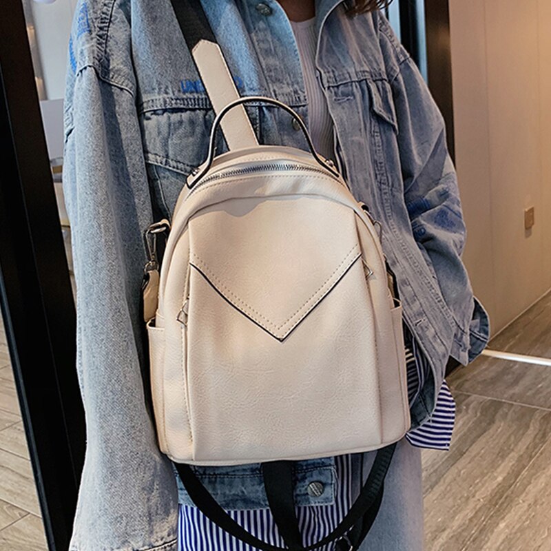 Casual dames leren rugzak, schoudertas met v-patroon, witte schoolrugzak voor tienermeisjes, reistas, mochilas