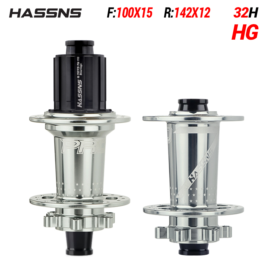 HASSNS PRO7 Eje pasante para bicicleta de montaña SHIMANO, 24/32 agujeros, radios j-bend, 12x142, HG/XD/MS, 4 piezas, rodamiento sellado