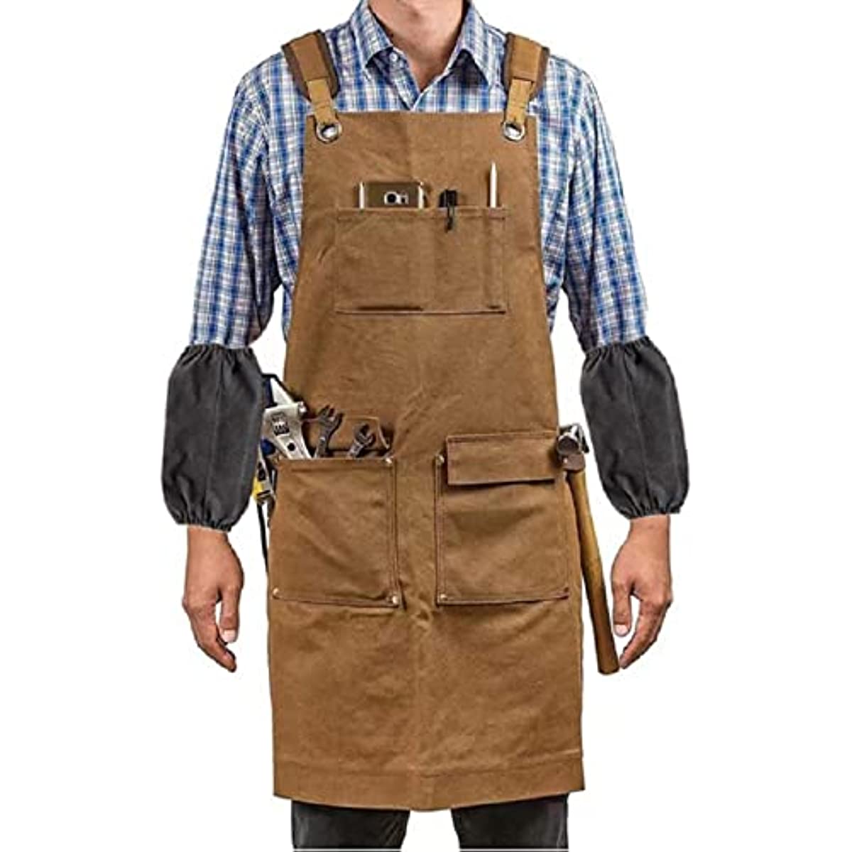 Delantal de lona impermeable grueso para limpieza de carpintería, conjunto de mandil de manga para carpintero, electricista, jardinería, industria pesada
