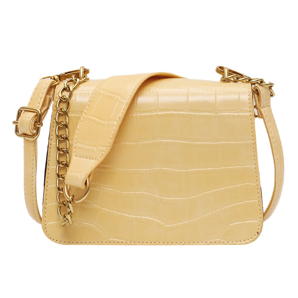 Sacchetto di Spalla dell'annata Delle Signore Catena Della Spalla messaggero Borsa Crossbody di Cuoio Delle Donne Della Borsa di colore Solido Borsa Femminile: Giallo