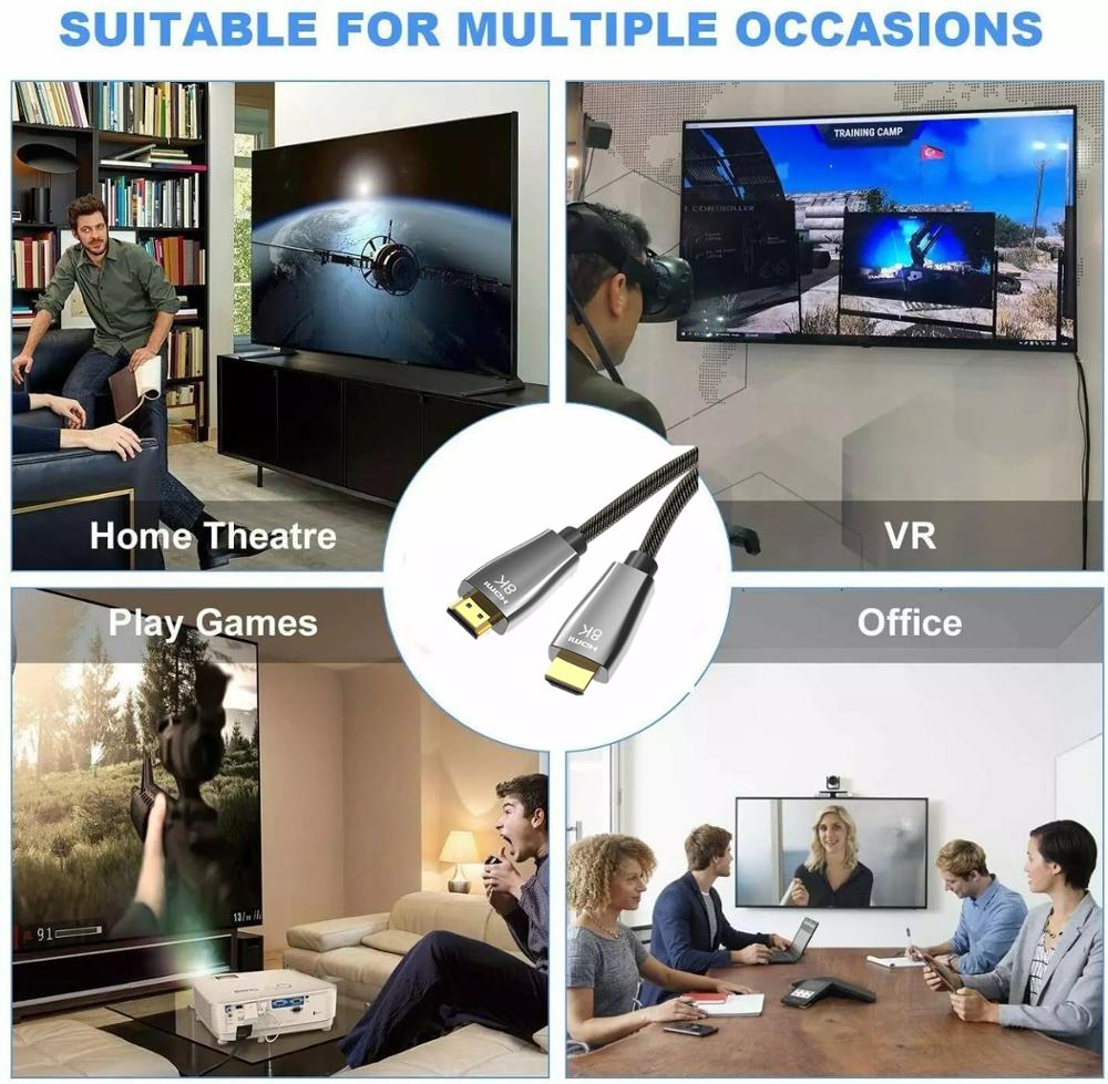 1m 2m 3m 8k 4k hdmi kabel 60hz v2.1 hdr højhastigheds 48 gbps til samsung lg sony tcl  ps5 ps4 splitter switch audio video 1080p 3d c