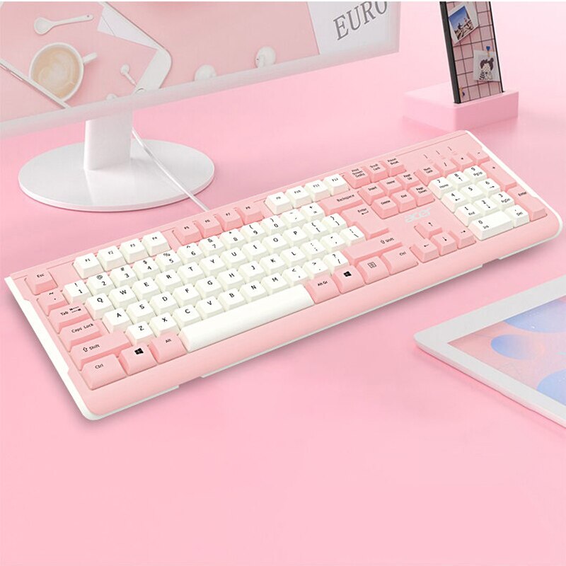 Teclado rosa con cable USB para jugadores, teclas con retroiluminación para ordenadores portátiles, para el trabajo en casa