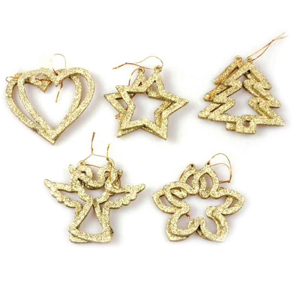 10 Stks/set Glitter Kerstboom Angel Star Hart Bloem Xmas Opknoping Ornamenten