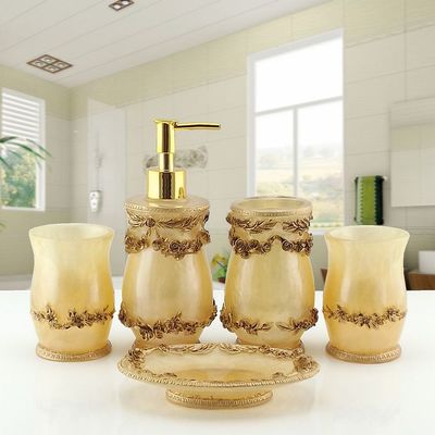 Beautiful butterfly floral 5PCS Resin Bathroom Accessories Set Soap Dispenser/Toothbrush Holder/Tumbler/Soap Dish white
