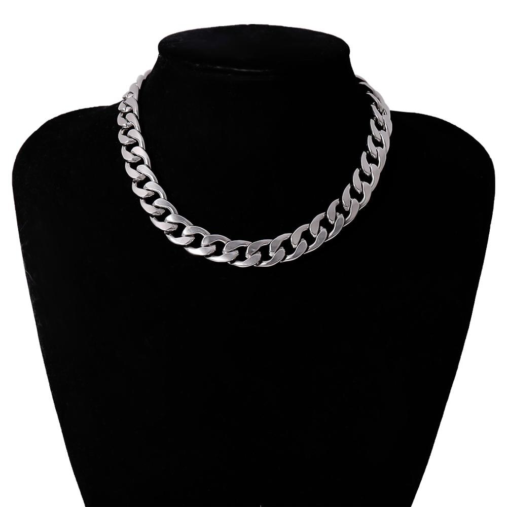 Lacteo miami cubana aço inoxidável gargantilha colar rua punk cor prata densa corrente colar moda para mulher e homem: Default Title