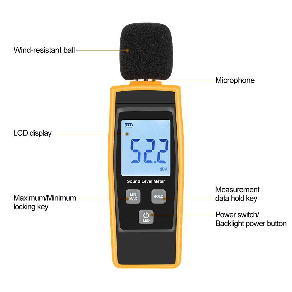 LCD Digital Sound Level Meter DB Meters 30-130dBA Noise Volume Meter Decibel Monitoring Tester with Max/Min/Data Hold Mode