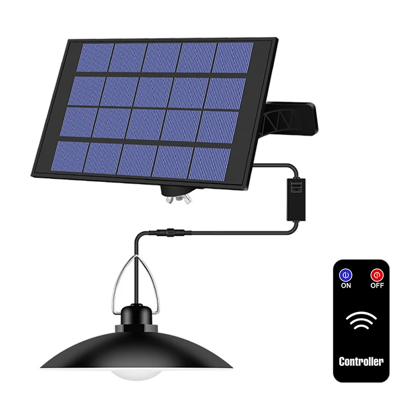 Luz colgante Solar de doble cabeza con control remoto para exteriores, lámpara Solar de interior con línea de 3m, iluminación Solar para Camping, jardín y patio: Amarillo claro / 0-5 W