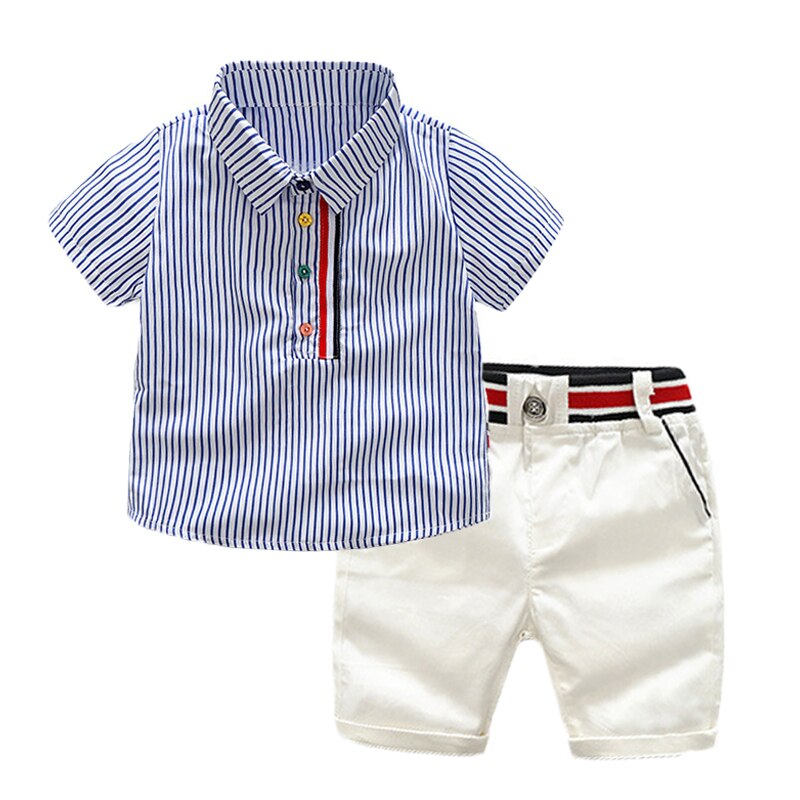 Boys Clothes Set Striped Shirt Shorts Set Of 2 Short-sleeved Tops Pants 2-piece Set For Children 2-6 Years Boy: tz0313 blue / 6T