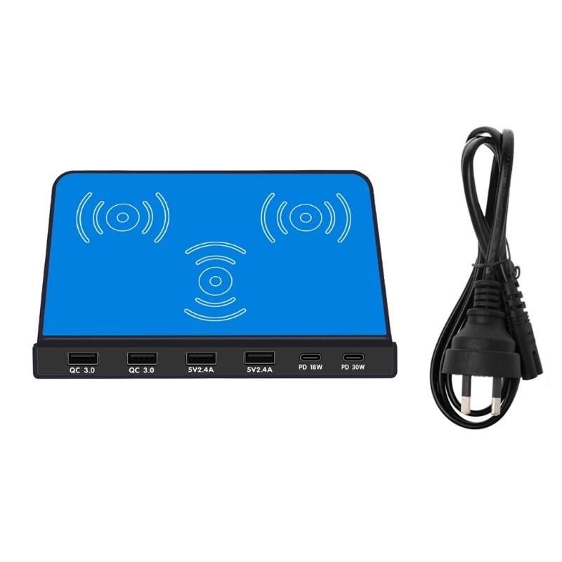 Universal 6Ports 30W Type C PD QC3.0 USB 10W Dual Wireless Charger Station Stand for Laptop Cellphone Tablet Fast Charger: AU