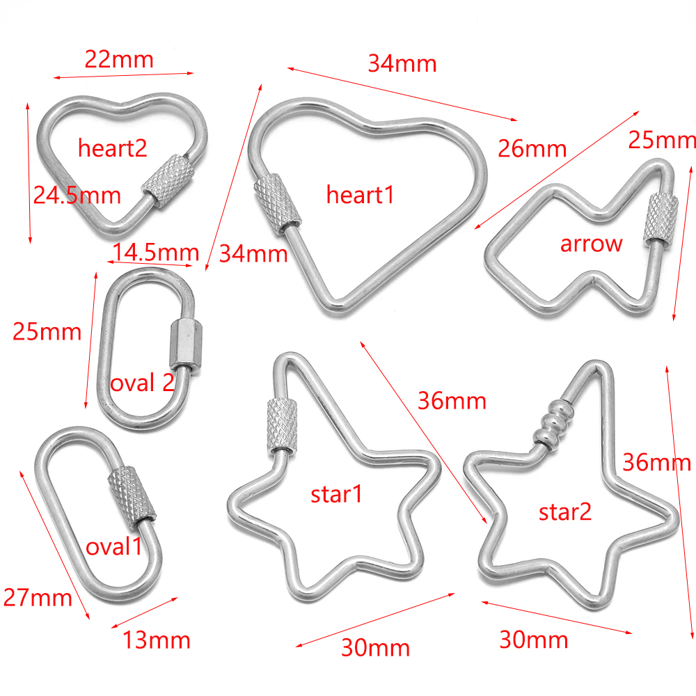 4pcs Stainless Steel Heart Screw Locking Clasp Gold Oval Star Carabiner Clasps for Necklace Bracelet Keychain Making: M / black