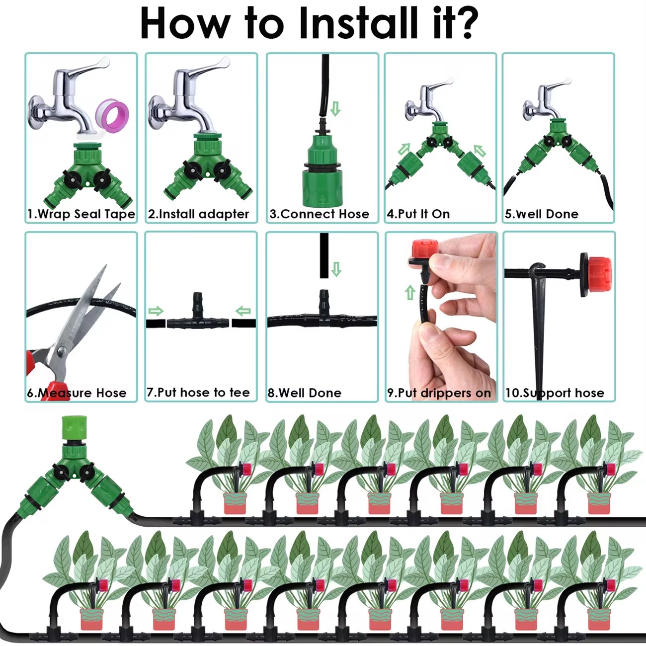 30-50M Automatische Kugelhahn Timer Garten Bewässerung Bewässerung System Outdoor Balkon Tropf Kits Einstellbare Düsen Gewächshaus
