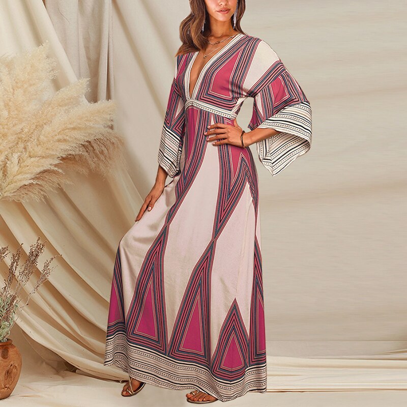 Robe Tunique Femme Manches Longues – Coupe Fluide, Col En V, Pour Printemps Et Automne