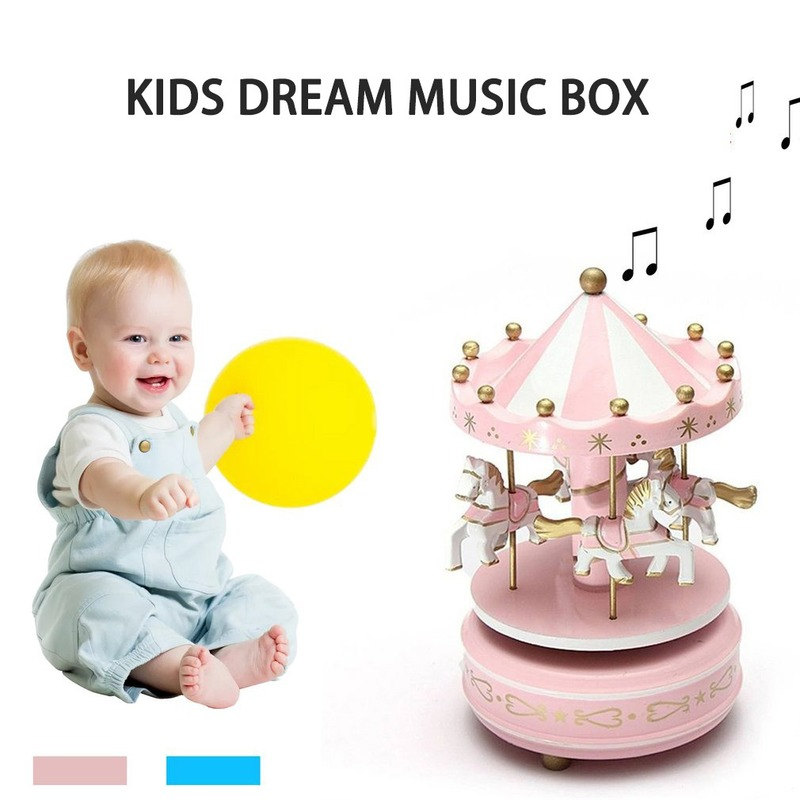 Merry-Go-Round Houten Muziekdoos Speelgoed Kind Baby Game Home Decor Carousel Horse Music Box Kerst Bruiloft
