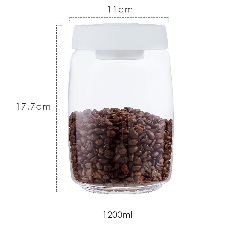 Vacuum Coffee Beans Storage Bottles Sealed Glass Bottle Storage Tank Food Grains Container Can Mason Jar Transparent: white-1200ml