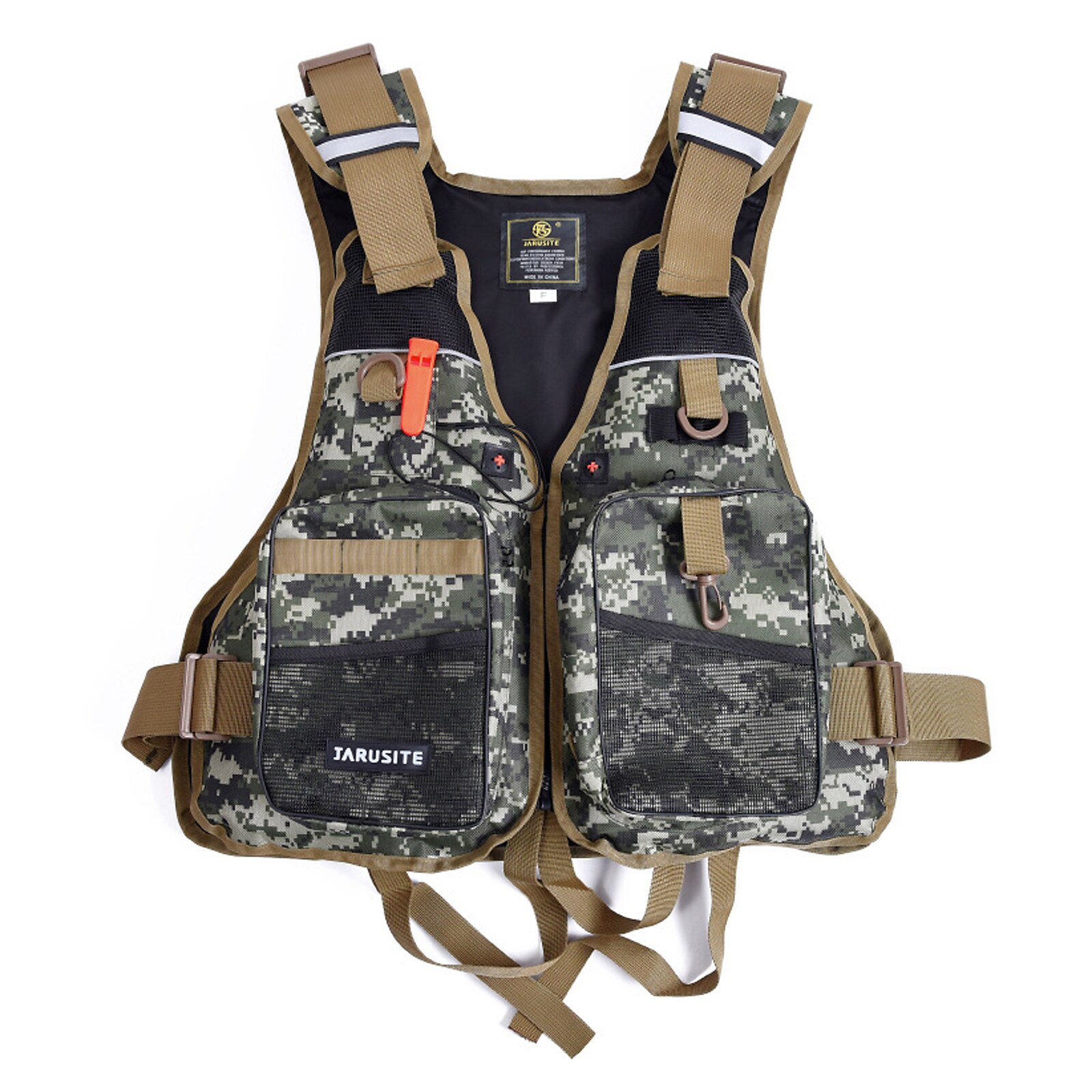 Fly Fishing Vest Life Jacket Outdoor Fishing Jacket Vest Pack with Removable Padding for Camping Hiking Photography: Jungle Camouflage