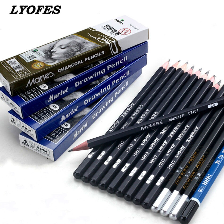 12 pcs/set Sketch Drawing Pencil Set HB 2B 6H 4H 2H 3B 4B 5B 6B 10B 12B 1B Painting Pencils Stationery Supplies