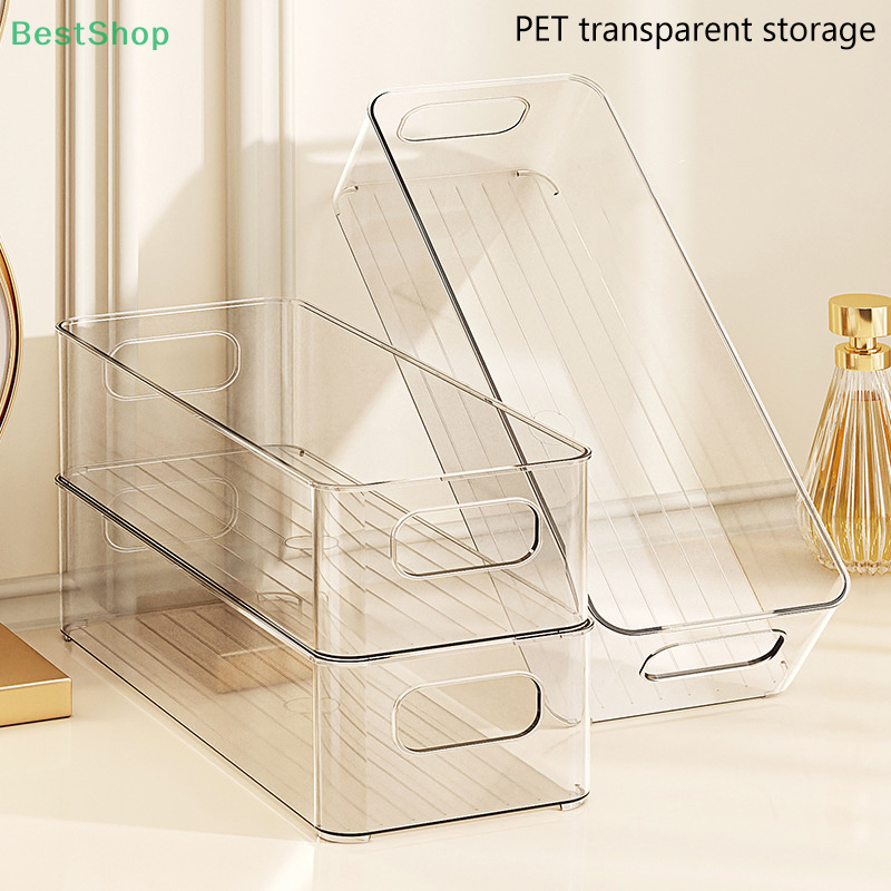 Contenedores organizadores para refrigerador, estante de almacenamiento de alimentos de plástico transparente apilable con asas, caja de almacenamiento de pestañas, organizador de maquillaje, 1 ud.