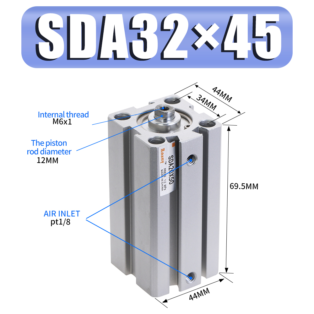 Sda Serie Pneumatische Compact Air Accessoires Cilinder Cilinder 32 Mm Boring Naar 5 10 15 20 25 30 35 40 45 50Mm Slag: Stroke 45mm