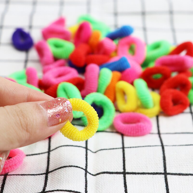 100 Pcs Colorful Child Kids Hair Holders Hairband Cute Rubber Hair Band Elastic Accessories Girl Charms Headwear