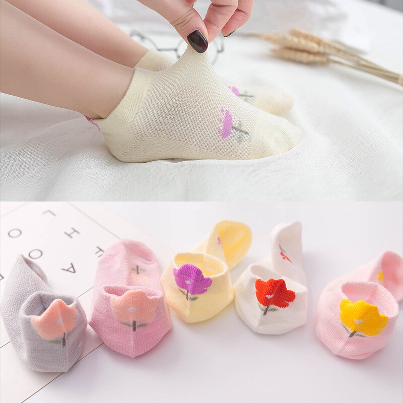 5 paia/lotto calzini per bambini autunno inverno calzini in cotone ragazze Short Sox 1-12 anni cuore bambini ragazzo calzini traspiranti calzini da pavimento: Flower / 5 to 8 Yrs