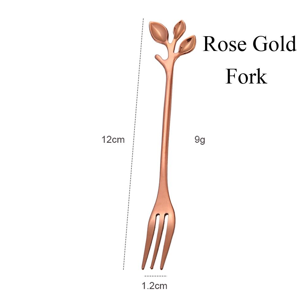 Dessert Utensils Small Branches Leaf Home &amp; Kitchen Coffee Spoon Fruit Fork Upscale Dinnerware Tea Scoops: rose gold-Fork