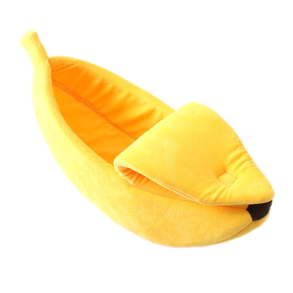 Morsom banan form kjæledyr katt seng hus koselig søt banan valp pute kennel varm bærbar kjæledyr kurv forsyninger mat senger: S