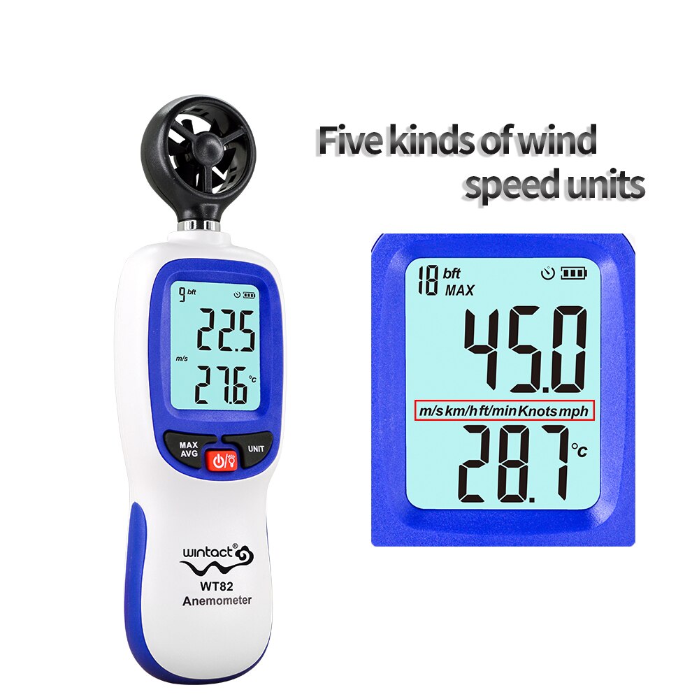 Digital Wind speed Meter Anemometer Air Flow instrument Gauge Temperature LCD Display Auto Tachometer WT82