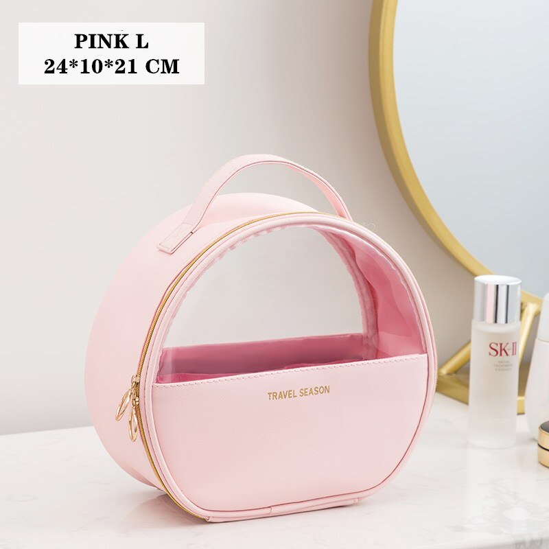 PURDORED 1 Pc Women Cosmetic Bag Travel Clear Makeup Bag Solid Color Female Mini Lipstick Make Up Pouch Necessaries: pink l