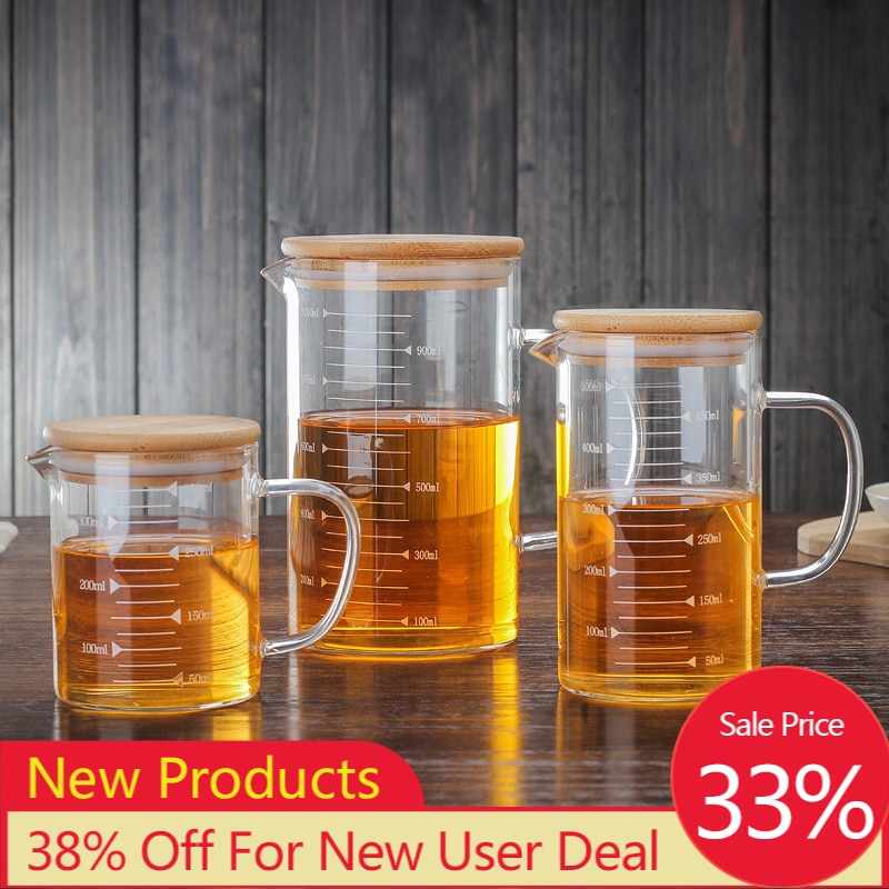 Glass Scale Measuring Cup with Lid Glass Baking Measurement Accessories Simple Transparent Home Jug Measuring Desktop Tools