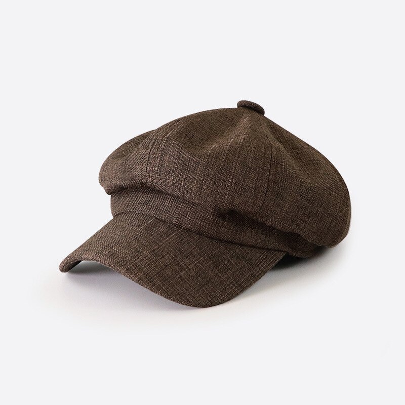 Wuaumx-sombrero octogonal para hombre y mujer, gorros Retro con visera curvada, boina de pico de pato, boina de Detective, Unisex, gorra boina de pintor: Dark Brown