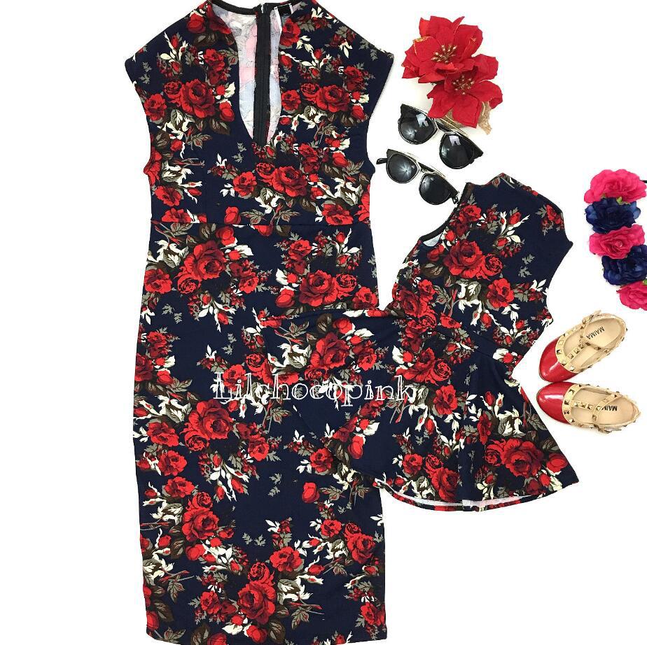 PPXX Summer Floral Girl Women Dress Mother Daughter Family Matching Formal Party Wedding Dress Clothing Family Look Rose: Pink / kid S