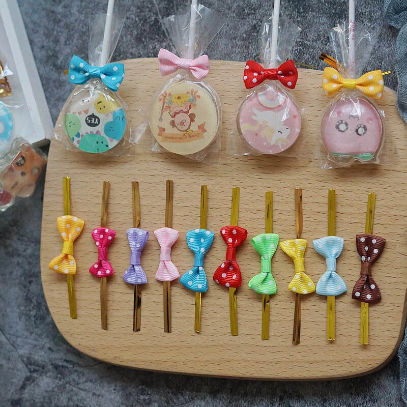 100Pcs DIY Bow Tie Wrapping Golded Wire Bowknot Binding Wire Lollipop Candy Packaging Bags Fastener Sealing Fixed Ties
